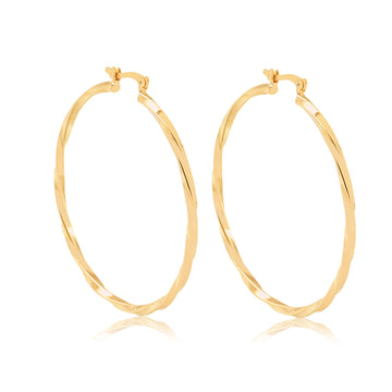 18K Gold Layered Oro Laminado 50 mm Double Texturized Twisted Hoops Wholesale 21.0241